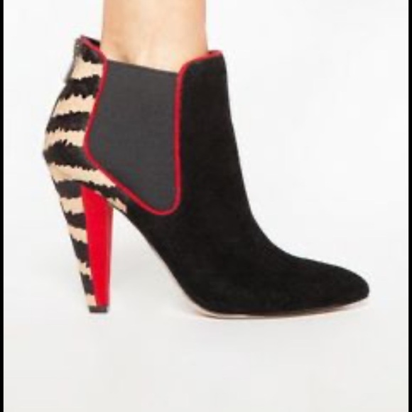 Dv calf hair navy red & black ankle booties boho classic evening designer - Picture 1 of 3